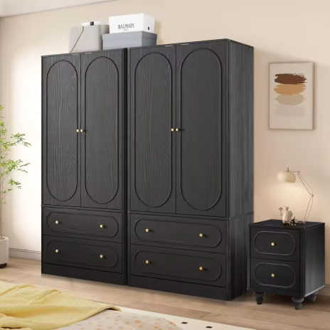 獨立式衣櫃，帶凹槽，2 扇門和 2 個儲物抽屜，大容量，可定制