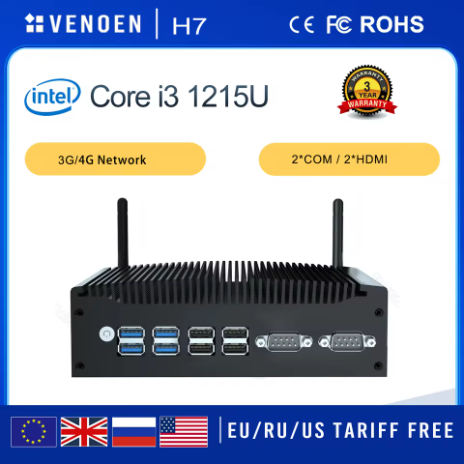 無風扇工業迷你電腦，英特爾酷睿i3 1215U處理器，工業級高效能電腦，配備串口和雙網口，預裝Windows 10/11專業版作業系統